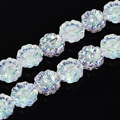 Прозрачный АВ Гальванизируйте прозрачное стекло бисер нитей, цветка сливы, с покрытием AB цвета, ясно AB, 14~14.5x14~14.5x6~6.5 мм, отверстие : 1~1.2 мм, около 45 шт / нитка, 24.41~24.80 дюйм (62~63 см)