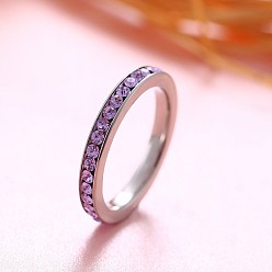 Свет Аметист Красочные кольца с камнями, символизирующими знак зодиака, июль, Кольца из нержавеющей стали со стразами для женщин, светлый аметист, размер США 6 (16.5 мм)