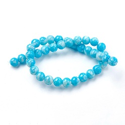 Deep Sky Blue Glass Beads Strands, Round, Deep Sky Blue, 9.5~10.5mm, Hole: 1.2mm, about 38pcs/strand, 14.5 inch(37cm)