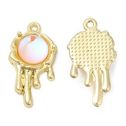 Light Gold Alloy Pendants, with Glass, Cadmium Free & Lead Free, Flat Round Melting Charms, Light Gold, 24x15x5mm, Hole: 1.6mm
