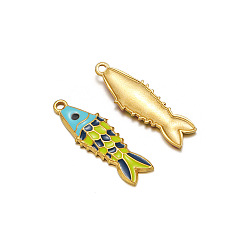Морской Синий Шкентели нержавеющей стали, с эмалью, золотые, амулет из рыбы сардина, Marine Blue, 26x8 мм