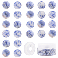 Blue Spot Jasper DIY Jewelry Set Making Kits, with Natural Blue Spot Jasper Round Beads, Dyed & Undyed, Elastic Thread, 8~8.5mm, Hole: 1mm, 10pcs/box