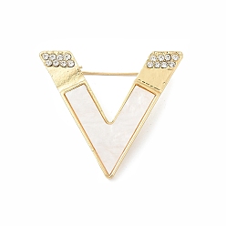 Letter V Броши сплав горный хрусталь, с пластиковыми бусинами и смолой, Буква V, 39.5x42.5 мм
