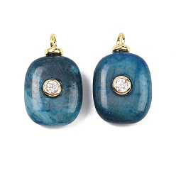 Blue Agate Окрашенные натуральные синие агатовые подвески, прямоугольные подвески с латунной микропаве кубическими цирконами, золотые, без кадмия и без свинца, стойки покрытие, долговечный, 23x13x6.50 мм, отверстие: 2.50 мм