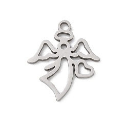 Нержавеющая Сталь Цвет 201 подвески из нержавеющей стали, ангельское очарование, анти-тускнение, лазерная резка, цвет нержавеющей стали, 16.5x14x1 мм, отверстие : 1.5 мм