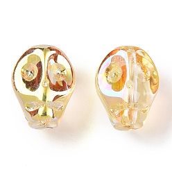 Светло-хаки Стеклянные бусины с гальваническим покрытием , череп, светлый хаки, 10x8x7.5 мм, отверстие : 1 мм, около 65 шт / нитка, 25.59'' (65 см)