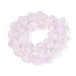 Бледно-Розовый Нити из фольги в технике лэмпворк, сердце, розовый жемчуг, 15x15x9~10 мм, отверстие : 1.4~1.5 мм, около 21~26 шт / нитка, 11.22~14.17'' (28.5~36 см)