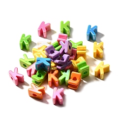 Letter K УФ-покрытие непрозрачные акриловые европейские бусины, бусины с большим отверстием, радужный, буквы, Письмо K, 18.5~22.5x12~20x13~14 мм, отверстие : 6 мм