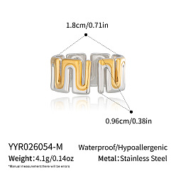 Chapado en Oro Real & Color de Acero Inoxidable 304 Anillos abiertos de acero inoxidable para mujer., Chapado en oro real y color acero inoxidable., 9.6 mm, diámetro interior: 18 mm