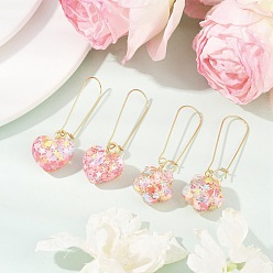 Colorful 2 Pairs 2 Styles Heart & Flower Resin Dangle Hoop Earrings, with 316 Surgical Stainless Steel Hoop Earring Findings for Women, Colorful, 51.5~54x17.5~18.5mm, 1 pair/style
