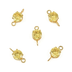 Золотистый Латунные подвески-коннекторы с плоскими круглыми фианитами, инкрустированные кубическим цирконием., без кадмия, без никеля и без свинца, реальный 18 k позолоченный, золотые, 10.5x5x3.5 мм, отверстие : 1.2 мм