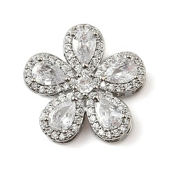 Прозрачный Латунный паве кубический цирконий 5-лепестковый цветок многорядные звенья, платина, стойки покрытие, долговечный, без кадмия и без свинца, прозрачные, 20x20.5x5.5 мм, отверстие : 4x2 мм