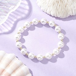 Белый Браслеты из круглых бусин с ракушками и жемчугом для женщин, с немагнитных синтетическими гематита бисера, белые, внутренний диаметр: 2-1/8 дюйм (5.3 см)