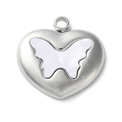 Сердце 304 из нержавеющей стали акриловые подвески, с имитацией оболочки, платина, сердце, 15.5x15.5x3 мм, отверстие : 1.8 мм