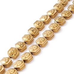 с Золотистым Покрытием Гальванизировать синтетические немагнитных гематита бусы пряди, на тему хэллоуина, многоугольник с черепом, с золотым покрытием, 10.5x8x5.5 мм, отверстие : 1 мм, около 44 шт / нитка, 16.14 дюйм (41 см)