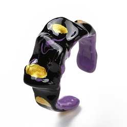 Black Brass Enamel Open Cuff Ring for Women, Black, US Size 9(18.9mm)