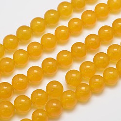 Золотистый Натуральные и крашеные нити шарик Malaysia нефрита, имитация желтый авантюрин, круглые, золотые, 14 мм, отверстие : 1.0 мм, около 27 шт / нитка, 15 дюйм