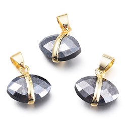 Терагерцовый камень Брелоки из синтетического терагерцового камня, с легкой позолоченной латунной фурнитурой, лошадиный глаз , граненые, 14.5x14~15x6.5 мм, отверстие : 6x4.2 мм