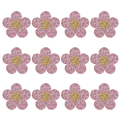 Розовый 12шт. нашивок для одежды со стразами, цветок, с термоклеем, светло-розовый, 49x51x1.5 мм
