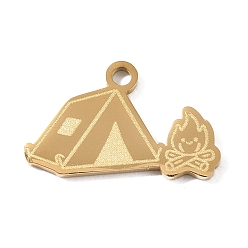 Golden 304 Stainless Steel Pendants, Tent with Campfire Charms, Hand Polished, Ion Plating(IP), Golden, 12x20x1.4mm, Hole: 1.8mm