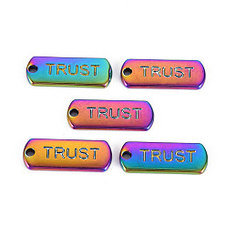 Rainbow Color Подвески из сплава цвета радуги, без кадмия, без никеля и без свинца, овал с доверием, 21x8x1.8 мм, отверстие : 1.6 мм