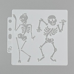 Skull Large Plastic Reusable Drawing Painting Stencils Templates, for Painting on Scrapbook Fabric Tiles Floor Furniture Wood, Skull Pattern, 130x140x0.3mm, Hole: 7mm and 7x12mm