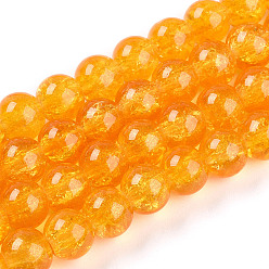 Оранжевый Прозрачный хрустят нити стеклянной бусины, круглые, оранжевые, 7~7.5x8.2 мм, отверстие : 1.4 мм, около 102~108 шт / нитка, 28.90~30.63'' (73.4~77.8 см)