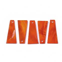 Dark Orange Freshwater Shell Pendants, Spray Painted, Trapezoid, Dark Orange, 31x12~13x1.5~2mm, Hole: 1.8mm