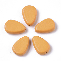 Orange Painted Natural Wood Beads, Teardrop, Orange, 18x12x5.5mm, Hole: 1.5mm