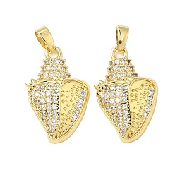 Настоящее золото 18K Латунные микропаве прозрачные подвески с фианитом, без кадмия и без свинца, форма раковины, реальный 18 k позолоченный, 21.5x14x5 мм, отверстие : 4.3x2 мм