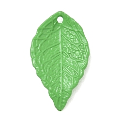 Lawn Green Spray Painted Alloy Pendants, Leaf Charms, Lawn Green, 25.5x15x1.5mm, Hole: 1.5mm