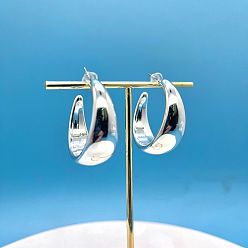 Серебро Акриловые серьги-гвоздики в форме буквы С, с пинами из нержавеющей стали , платина, серебряные, 38x16 мм