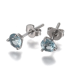 Небесно-голубой Латунь кубического циркония серьги стержня, серьги-гвоздики с завинчивающейся задней крышкой, со шпилькой из стерлингового серебра и ушными гайками, плоско-круглые, серебряный цвет гальваническим, голубой, 925 мм, штифты : 16x5.5 мм