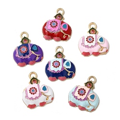 (52) Непрозрачная лаванда Подвески из сплава и страза, с эмалью, слон, золотые, разноцветные, 23x19x5 мм, отверстие : 3 мм