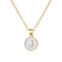 Letter J Ожерелья из сплава с белой эмалью, плоские круглые с буквами, золотые, буква J, 17.32 дюйм (44 см)