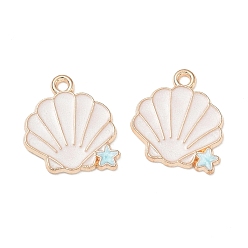 White Alloy Enamel Pendants, Shell Shape with Starfish Charms, Golden, White, 18x16x1mm, Hole: 1.6mm