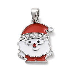 Santa Claus Рождественские тематические латунные подвески с микропаве и кубическим цирконием, без кадмия, без никеля и без свинца, с эмалью, платина, Дед Мороз, 19.5x15x2 мм, отверстие : 5x3 мм