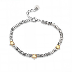 Звезда 304 браслеты из нержавеющей стали с бусинами для женщин, золотые и нержавеющая сталь цвет, звезда, 6.50 дюйм (16.5 см)