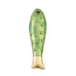 Yellow Green Brass Enamel Pendants, Fish Charms, Rack Plating, Long-Lasting Plated, Cadmium Free & Lead Free, Real 18K Gold Plated, Yellow Green, 40x11x5.5mm, Hole: 2mm