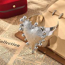 Платина Текстурированные браслеты-манжеты из сплава в форме сердца для женщин, платина, внутренний диаметр: 2-1/4 дюйм (5.6 см)