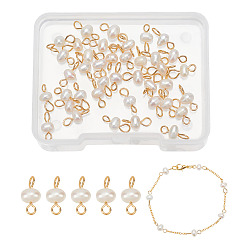 Белый 40шт. Подвески с разъемом из натурального культивированного пресноводного жемчуга, звенья «картошка» золотистого цвета 304 петли из нержавеющей стали, белые, 10x3.5~4 мм, отверстие : 2.5 мм