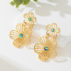 Золотой Серьги-гвоздики из сплава со стразами ко Дню святого Валентина, полые цветок, золотые, 62x37 мм