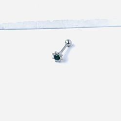 Темно-Зеленый Sun 316l хирургические кольца для языка из нержавеющей стали с синтетическим опалом, цвет нержавеющей стали, темно-зеленый, штифты : 1.6 мм, длина стержня: 1/2"(12мм)