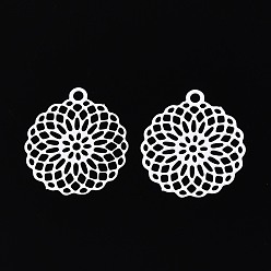 Белый Полые подвески из нержавеющей стали, окрашенные аэрозольной краской., круглые подвески с цветочным рисунком, белые, 430 мм, отверстие : 14.5x13x0.3 мм