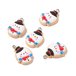 White Christmas Theme Opaque Resin Pendants, with Platinum Tone Iron Findings, Snowman, White, 28x18x5.5mm, Hole: 2mm