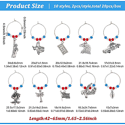 Antique Silver BENECREAT 20Pcs 10 Styles National Flag & Dollar Bills & Eagle & Rose Alloy Dangle Wine Glass Charms with Glass Pearl, Brass Hoop Earrings, Antique Silver, 42~65mm, Pin: 0.8mm, 2pcs/style