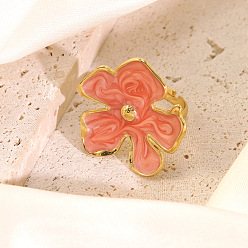 Светло-Коралловый 304 из нержавеющей стали эмаль палец кольца, цветок, золотые, свет коралловый, 45.7x44.5 мм, внутренний диаметр: регулируемый