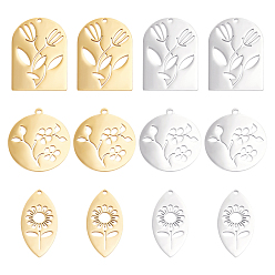 Золотой & Цвет Нержавеющей Стали 12 шт 6 стиль 201 подвески из нержавеющей стали, лазерная резка, конский глаз, прямоугольный и плоский круглый, золотые и нержавеющая сталь цвет, 2 шт / стиль