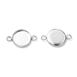 Stainless Steel Color Flat Round 304 Stainless Steel Cabochon Connector Settings, Stainless Steel Color, Tray: 12mm, 21.5x14x2mm, Hole: 2.2~2.5mm