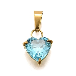 Бирюза 304 микро нержавеющей стали прокладывать Цирконом подвески, сердце прелести, вакуумные покрытия, бирюзовые, 13x9.5x5 мм, отверстие : 3x5.5 мм